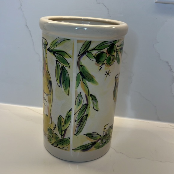 Wine Chiller Classic Ceramics 2003 Utensil Holder w/painted Wine bottle & glass - Picture 2 of 9